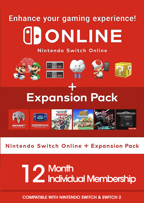 Nintendo Switch Online 12-Month Membership + Expansion Pack – Switch & Switch 2 (Europe & UK)